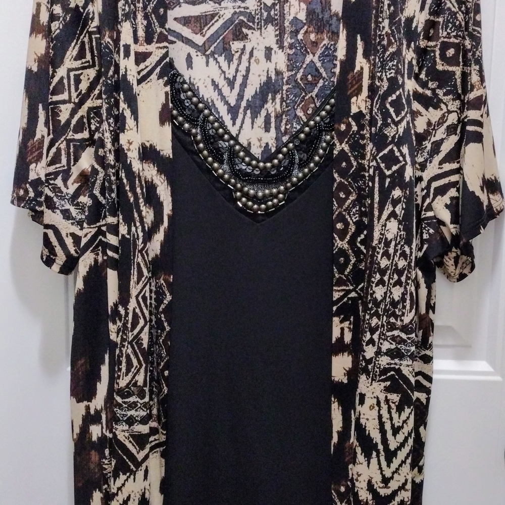 Judith Blouse with Beaded Neckline Size 2 X Animal Print